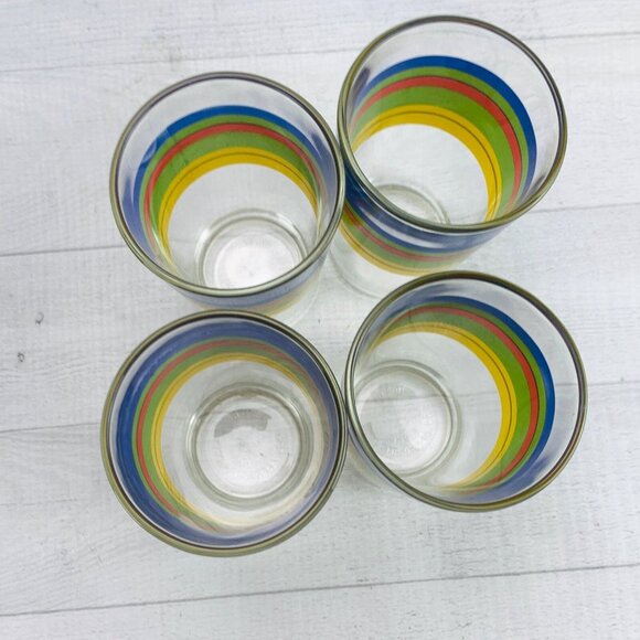 Gibson SALSA STRIPE 12 0z Red Blue Green Yellow Stripe Glass Tumbler Glass Set 4 - Picture 4 of 8